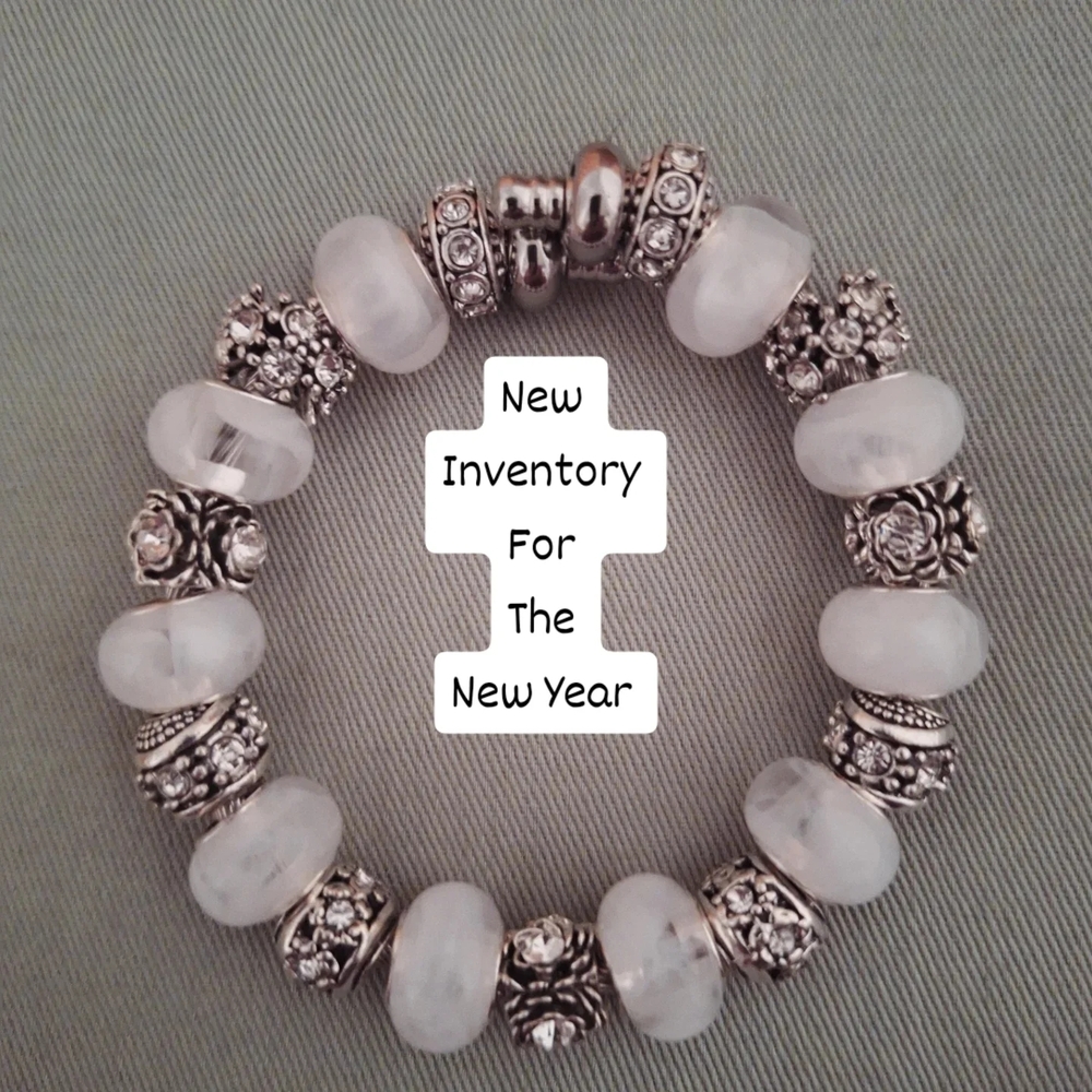 Elegant Silver and White Beaded Bracelet